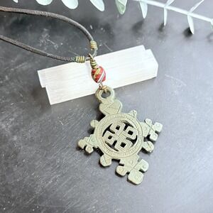Ethiopian Cross Pendant Necklace | Antiqued Brass Patina | Boho‎ Witchy Talisman
